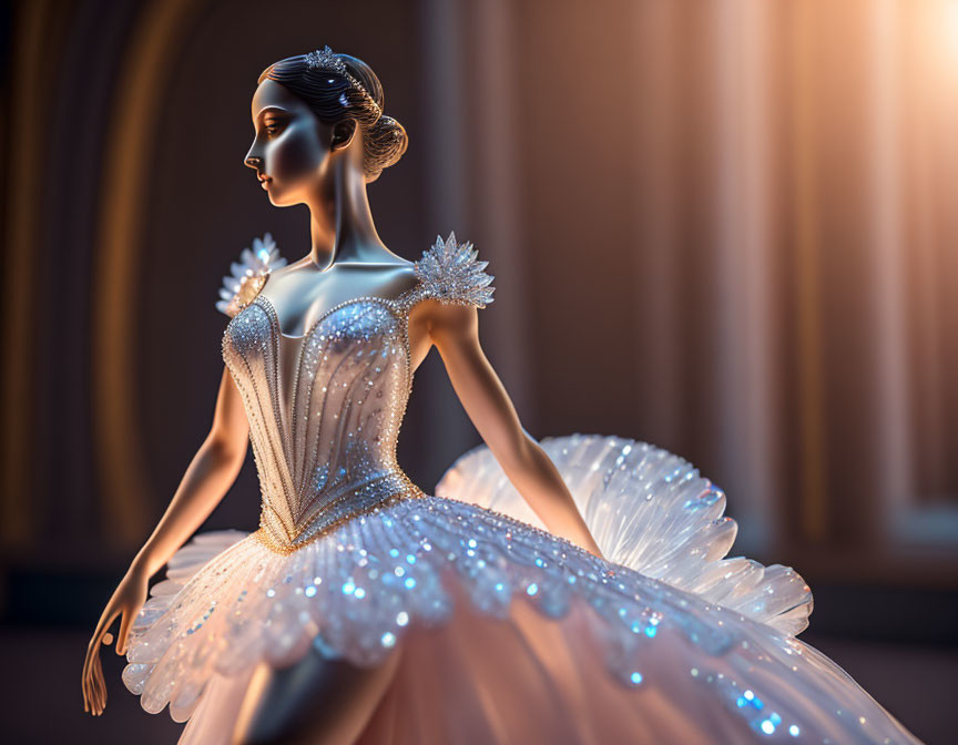 Beaded tutu ballerina in tiara with dramatic lighting