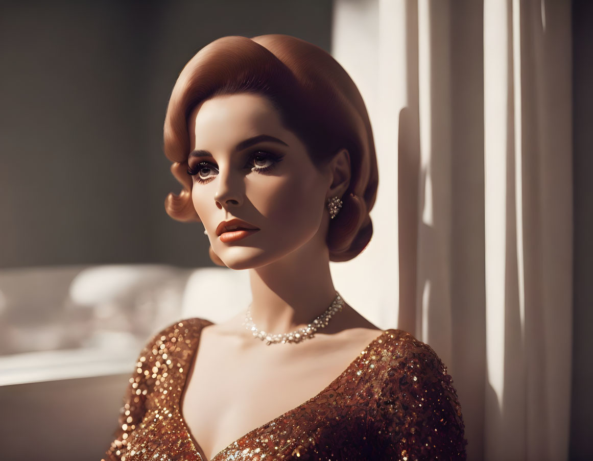 Classic Vintage Portrait of Lady in Glittery Dress