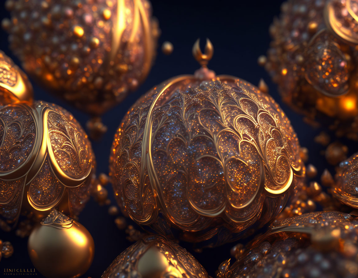 Intricate Golden Fractal Spheres in Dark Environment