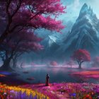 Vibrant Landscape with Colorful Trees and Mountains