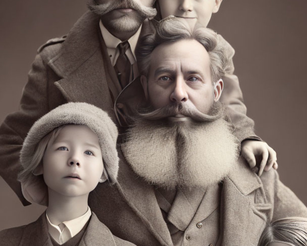 Vintage-Style Portrait of Four Males in Traditional Attire