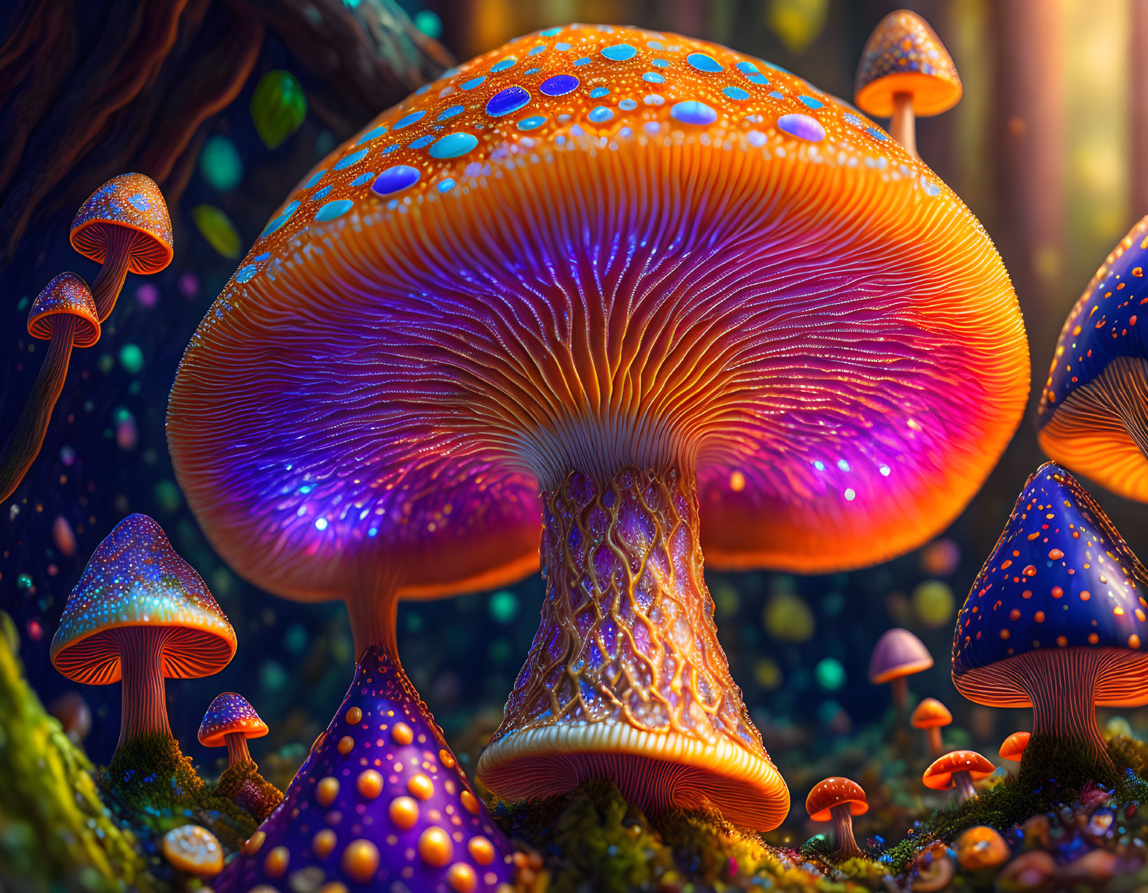 Fantastical Mushroom Forest with Vibrant Digital Art