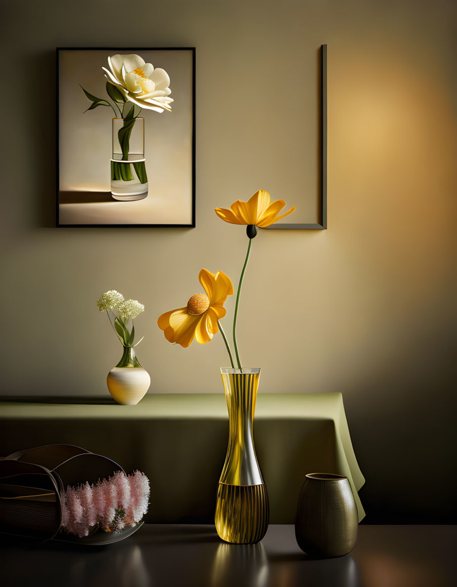 Interior with Table Displaying Vases and Flower Paintings