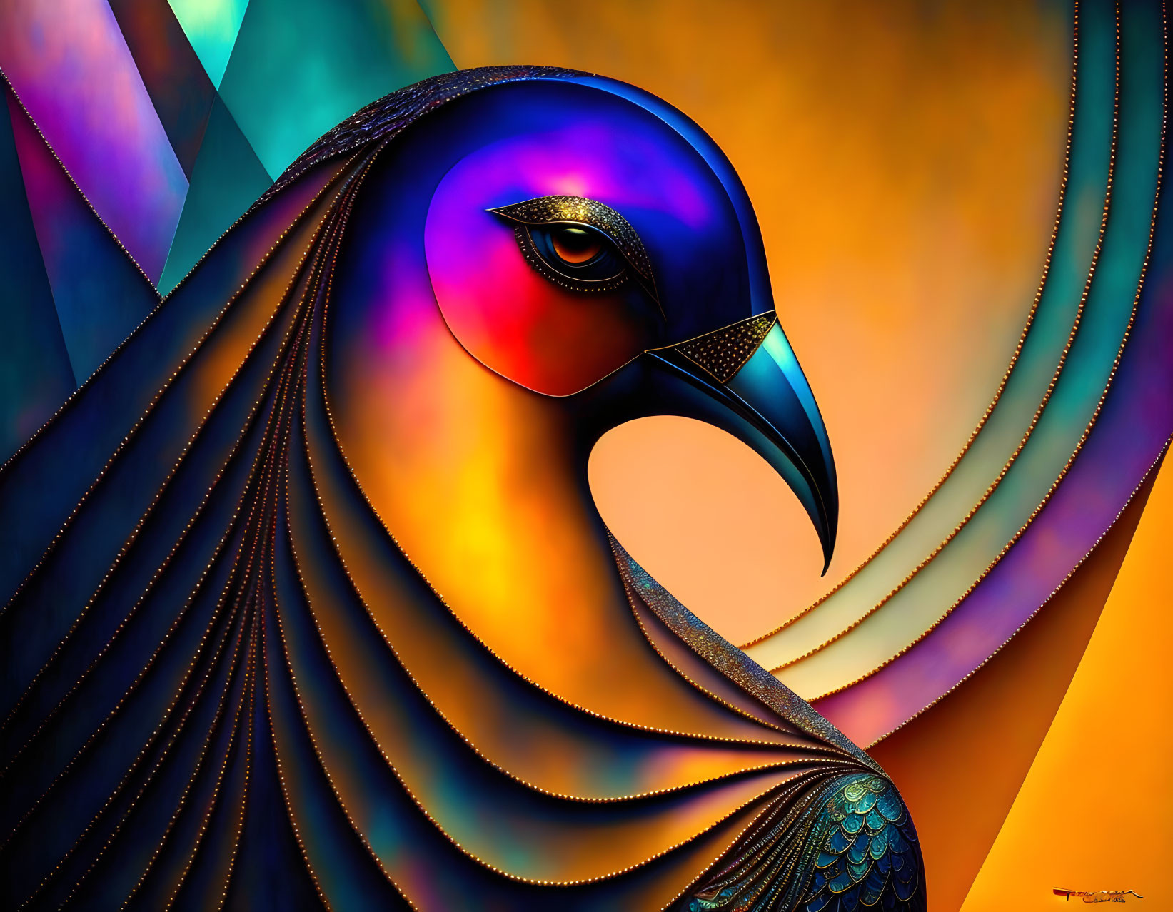 Colorful Abstract Bird Art with Blue and Purple Hues