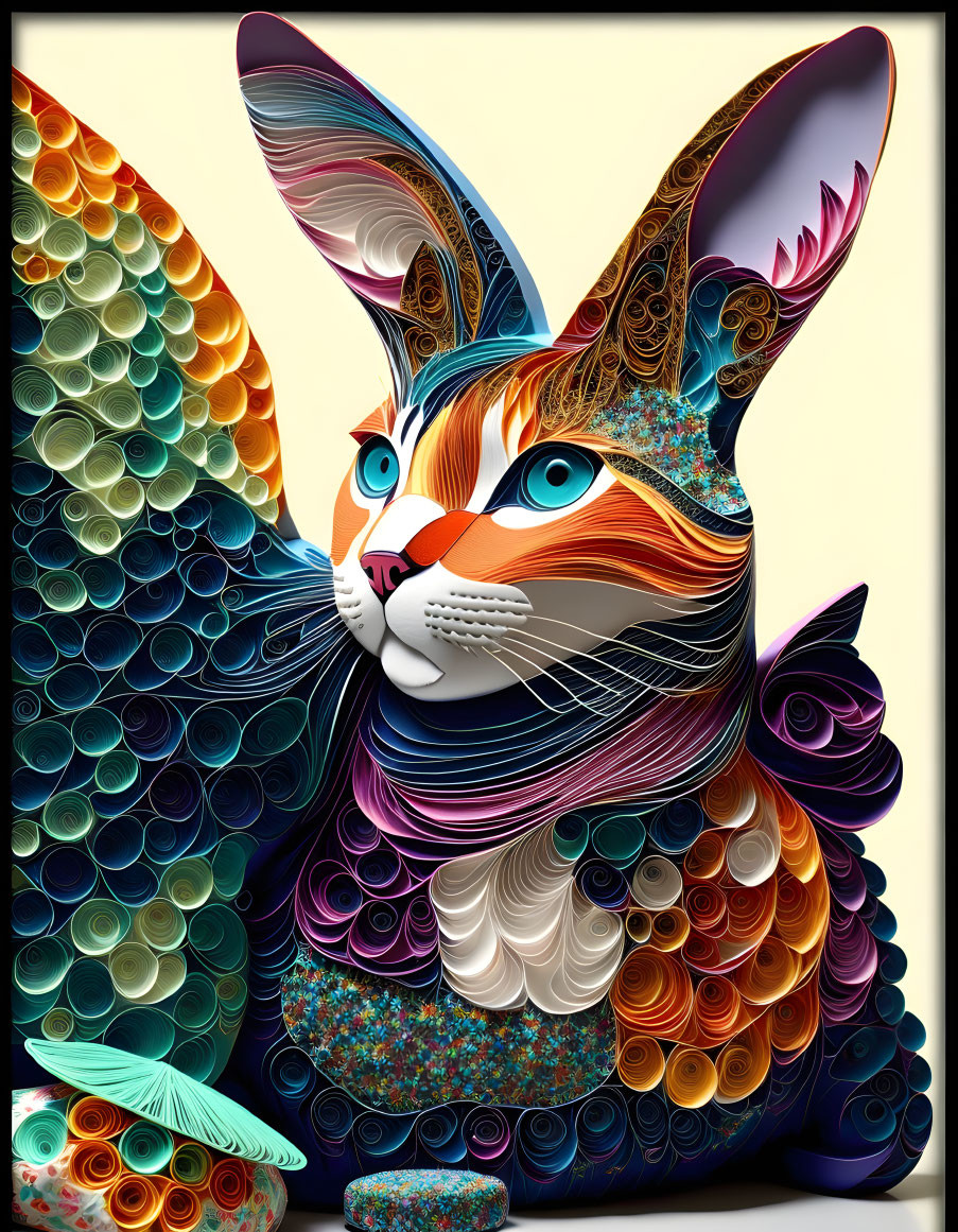 Vibrant digital artwork: Colorful rabbit with intricate patterns