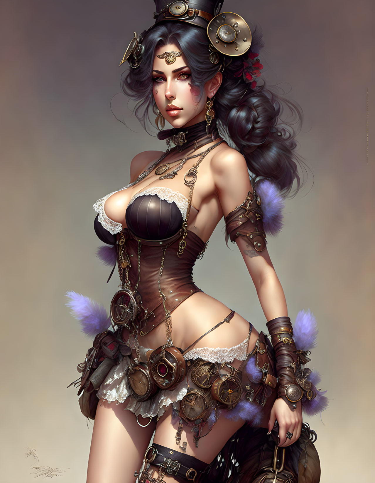 Steampunk-inspired woman in digital art illustration