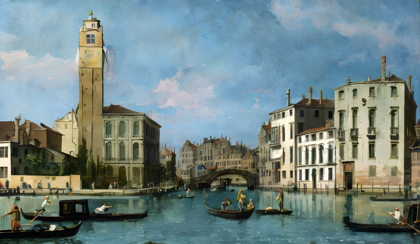 Venice Canal with Gondolas and Historical Buildings