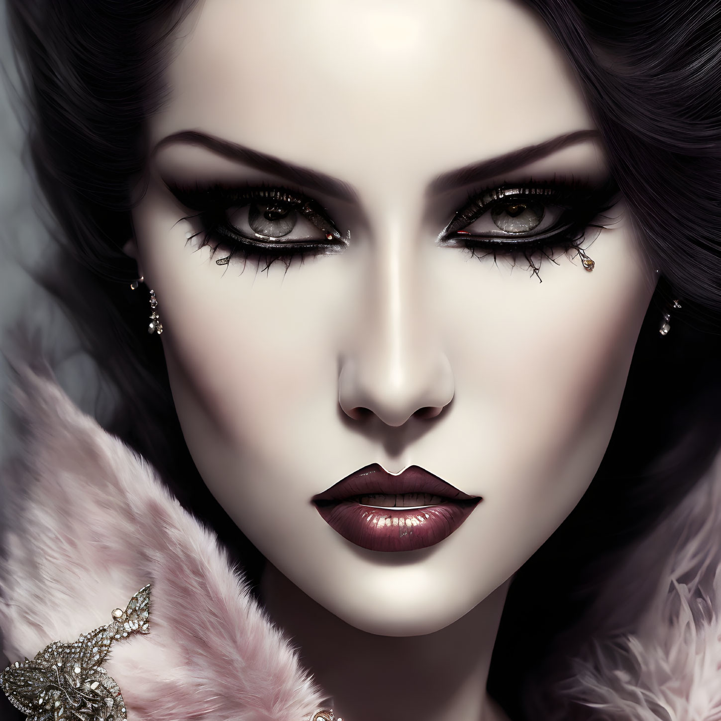 Woman with Smoky Eye Makeup and Fur Coat Portrait