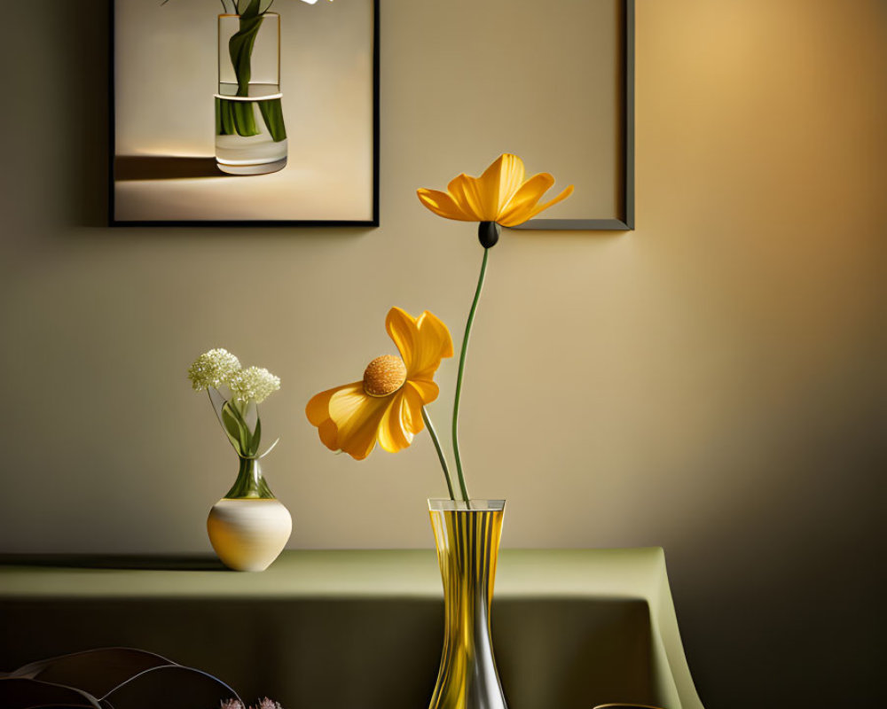 Interior with Table Displaying Vases and Flower Paintings