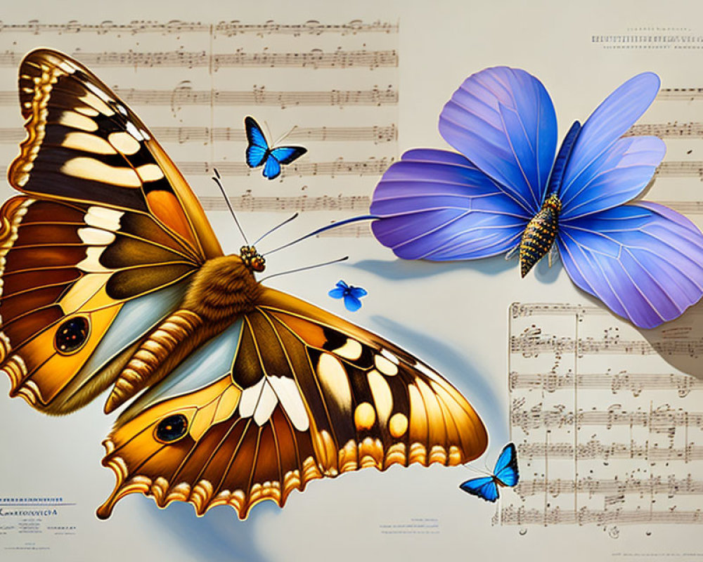 Colorful Butterfly Artwork with Music and Nature Theme