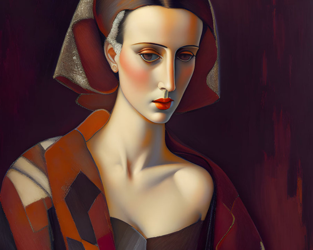 Stylized portrait of woman with pale complexion and dark hair