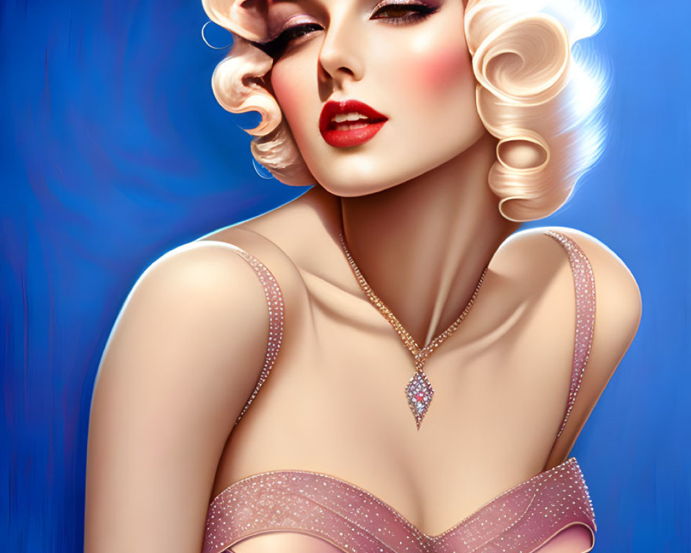 Platinum Blonde Woman in Vintage Makeup and Sparkling Dress