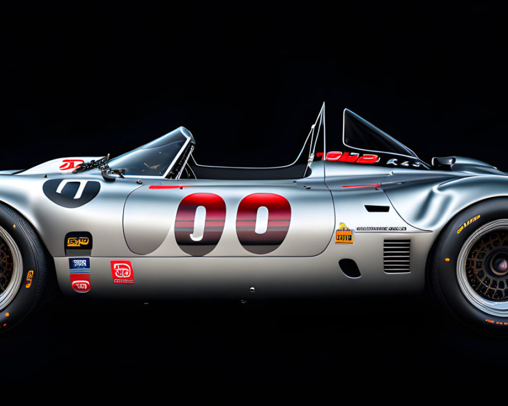 Vintage Racing Car with Sponsorship Decals and "00" Number on Dark Background