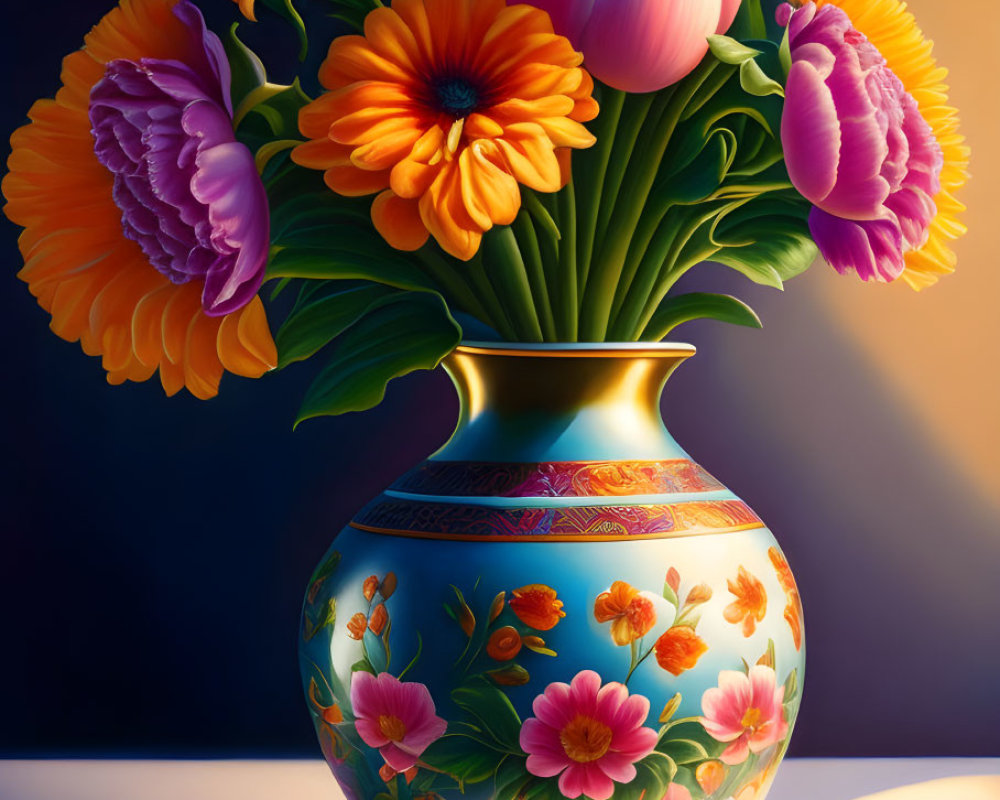 Colorful Tulips and Daisies Bouquet with Book on Table