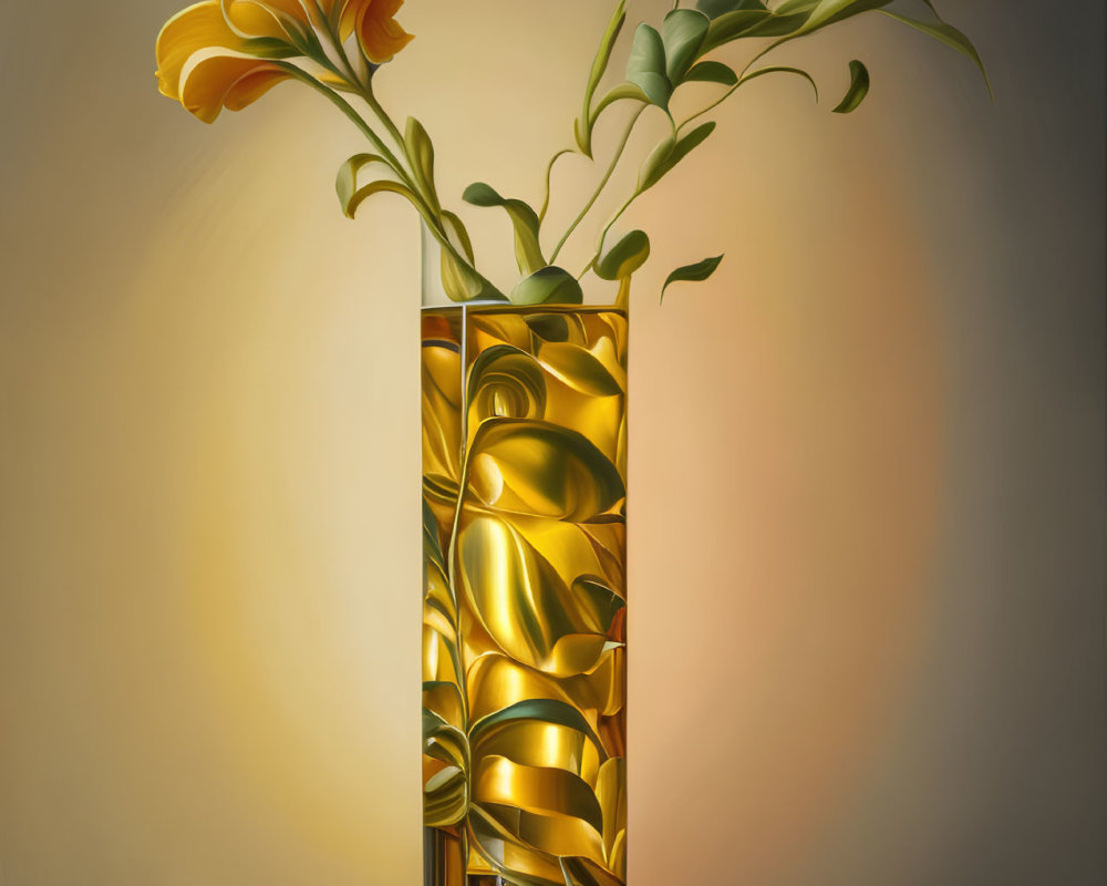 Vase with Yellow Flowers, Chili Peppers, Tomato Still Life Painting