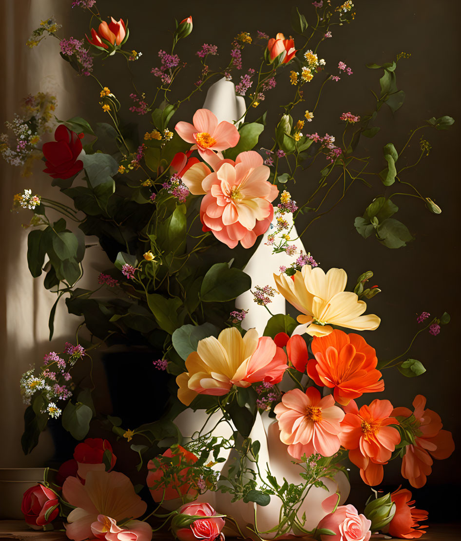 Colorful Floral Arrangement in Vase on Warm Background