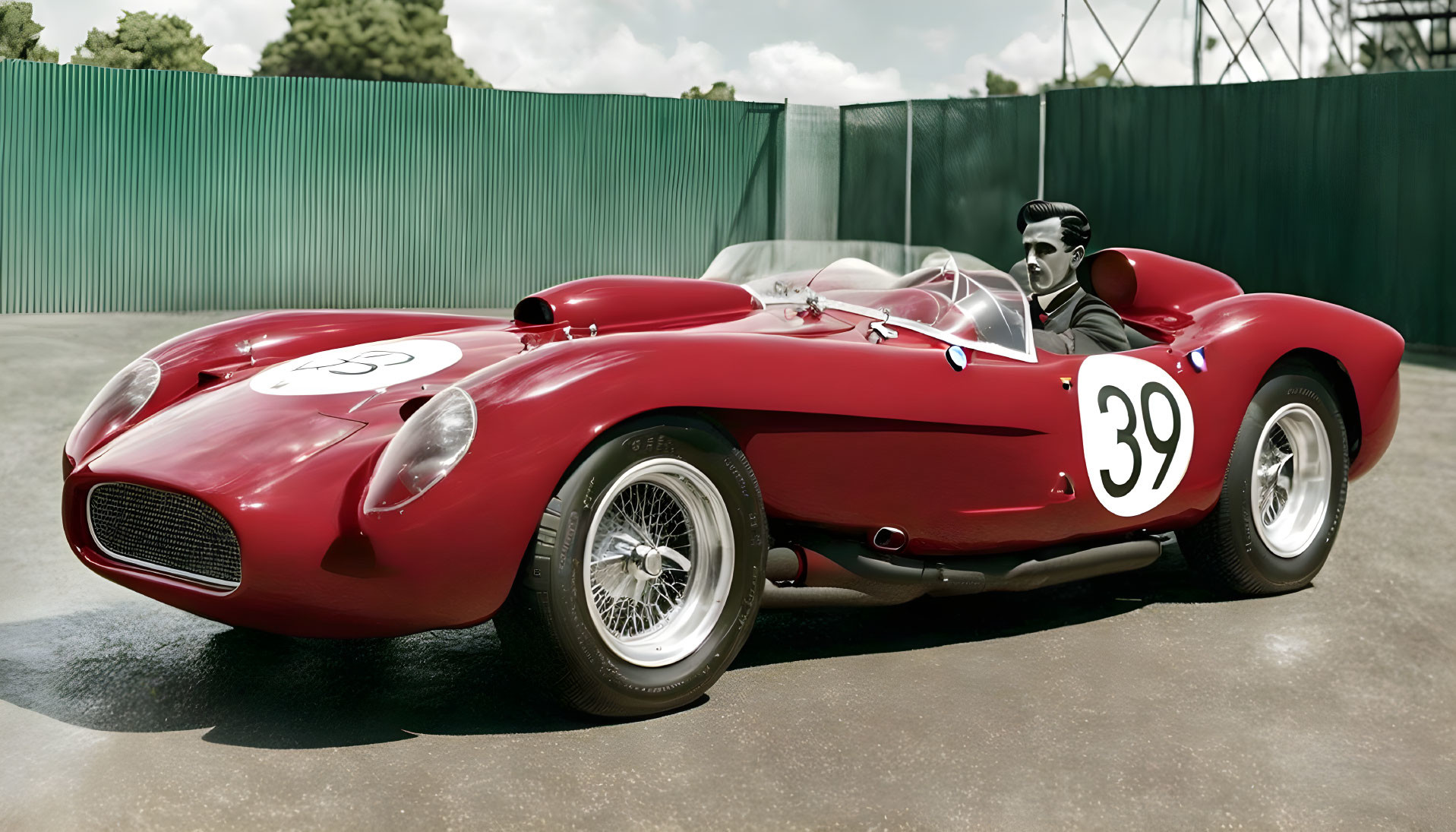 Vintage Red Racing Car Number 39 Parked in Sunny Day Setting