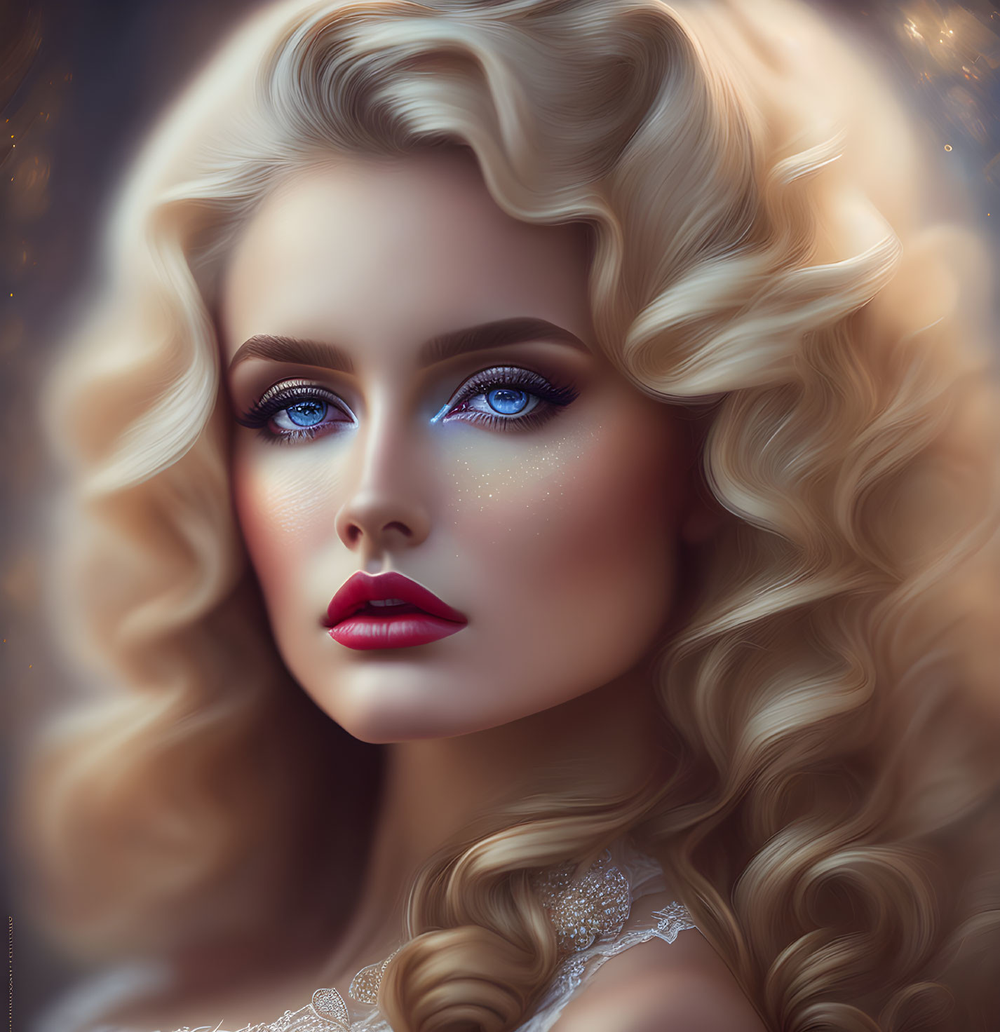 Woman with Golden Curls and Glitter: Ethereal Portrait