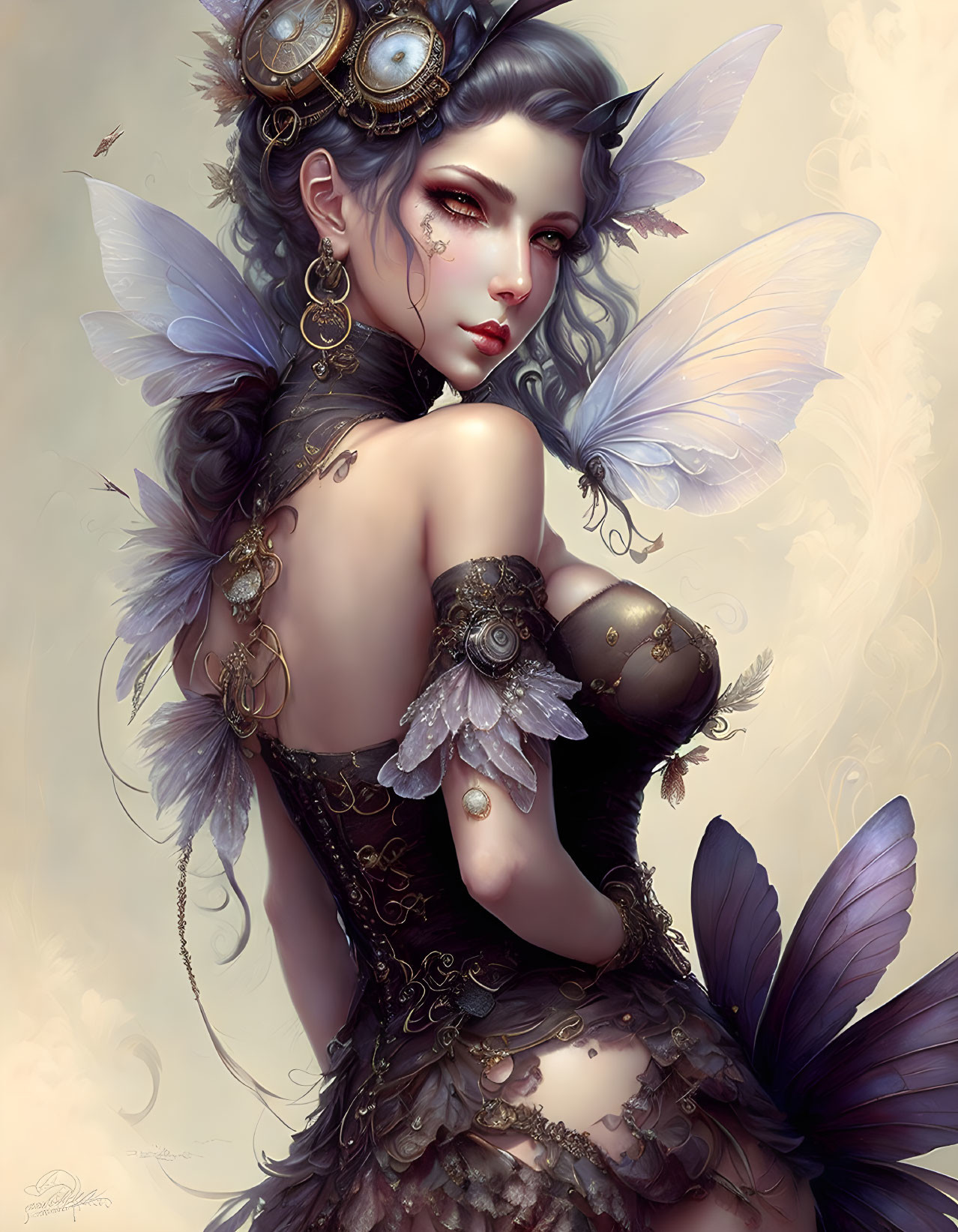 Fantasy Artwork of Woman with Elfin Features and Butterfly Wings