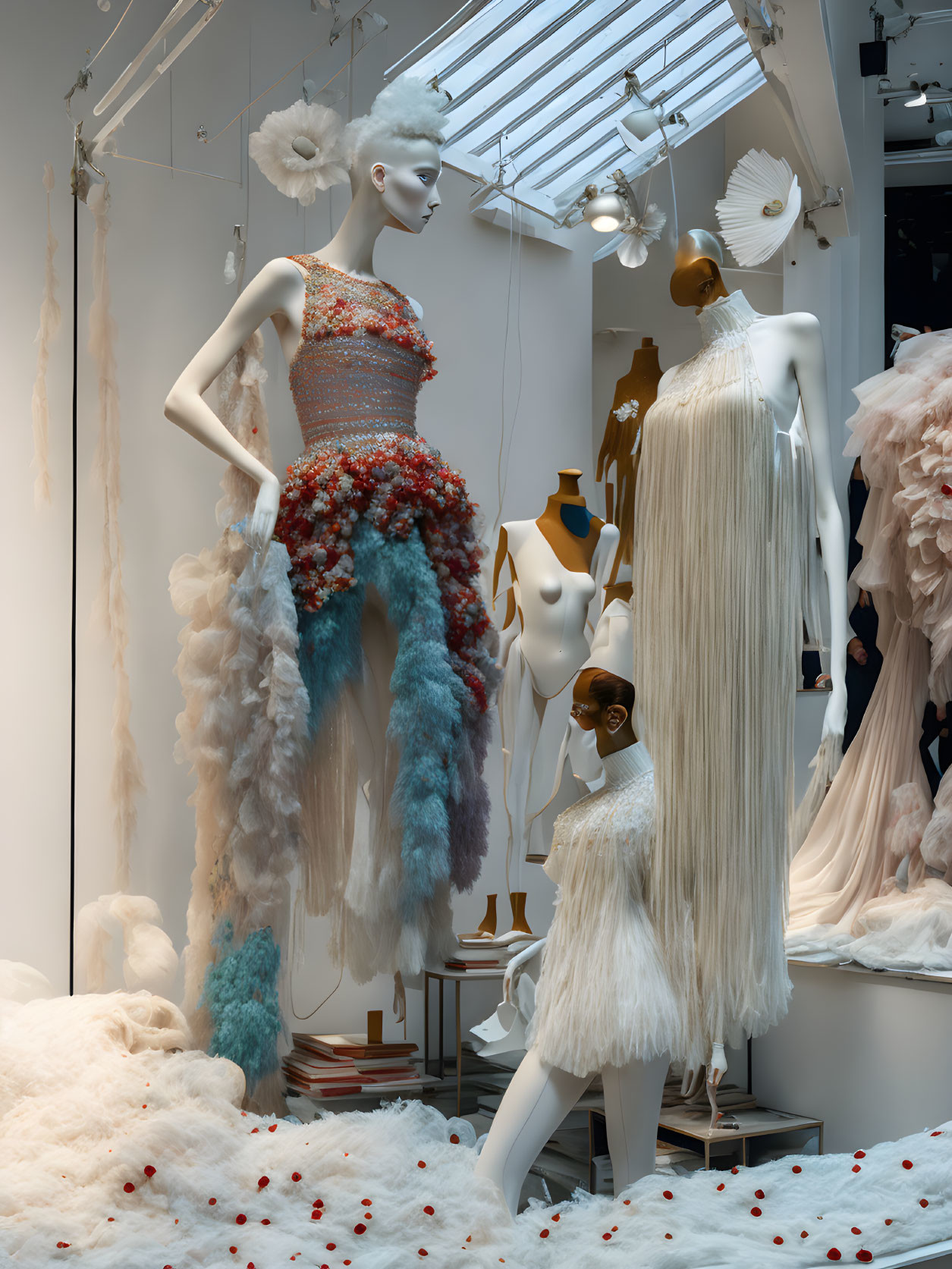 Luxurious Textured Gowns on Mannequins under Skylight