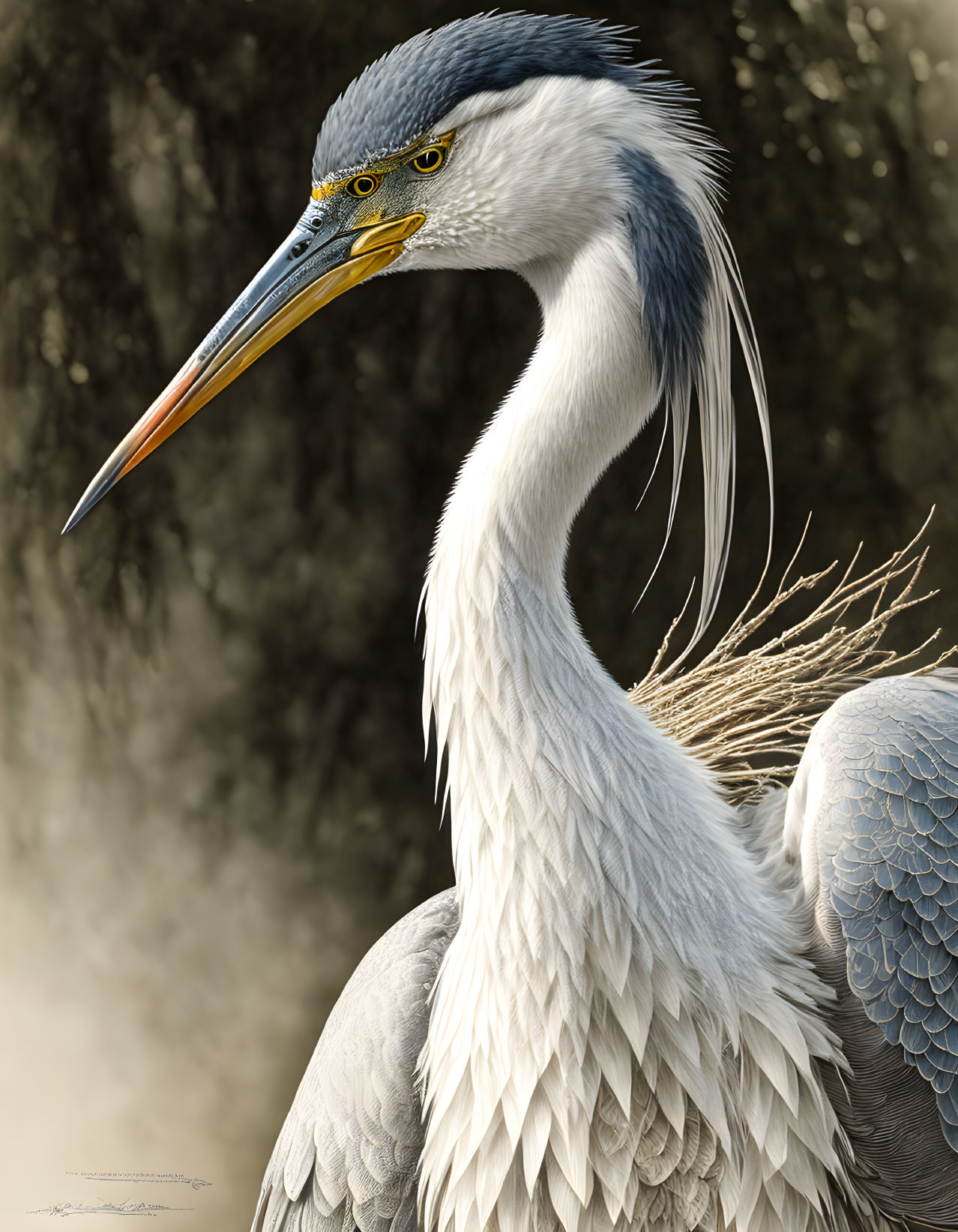 Great Blue Heron with Striking Plumage and Sharp Beak in Natural Setting