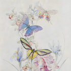 Delicate flowers and butterflies in soft pastel colors