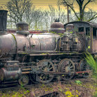 Vintage Steam Locomotives on Snowy Tracks with Mountain Backdrop