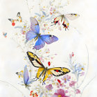 Colorful Butterflies and Flowers Illustration on Light Background