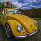 Detailed Yellow Beetle-Shaped Car with Futuristic Mods in Desert Setting