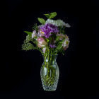 Colorful Flower Bouquet in Crystal Vase on Dark Background