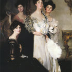 Elegant women in 20th-century attire in luxurious oil painting