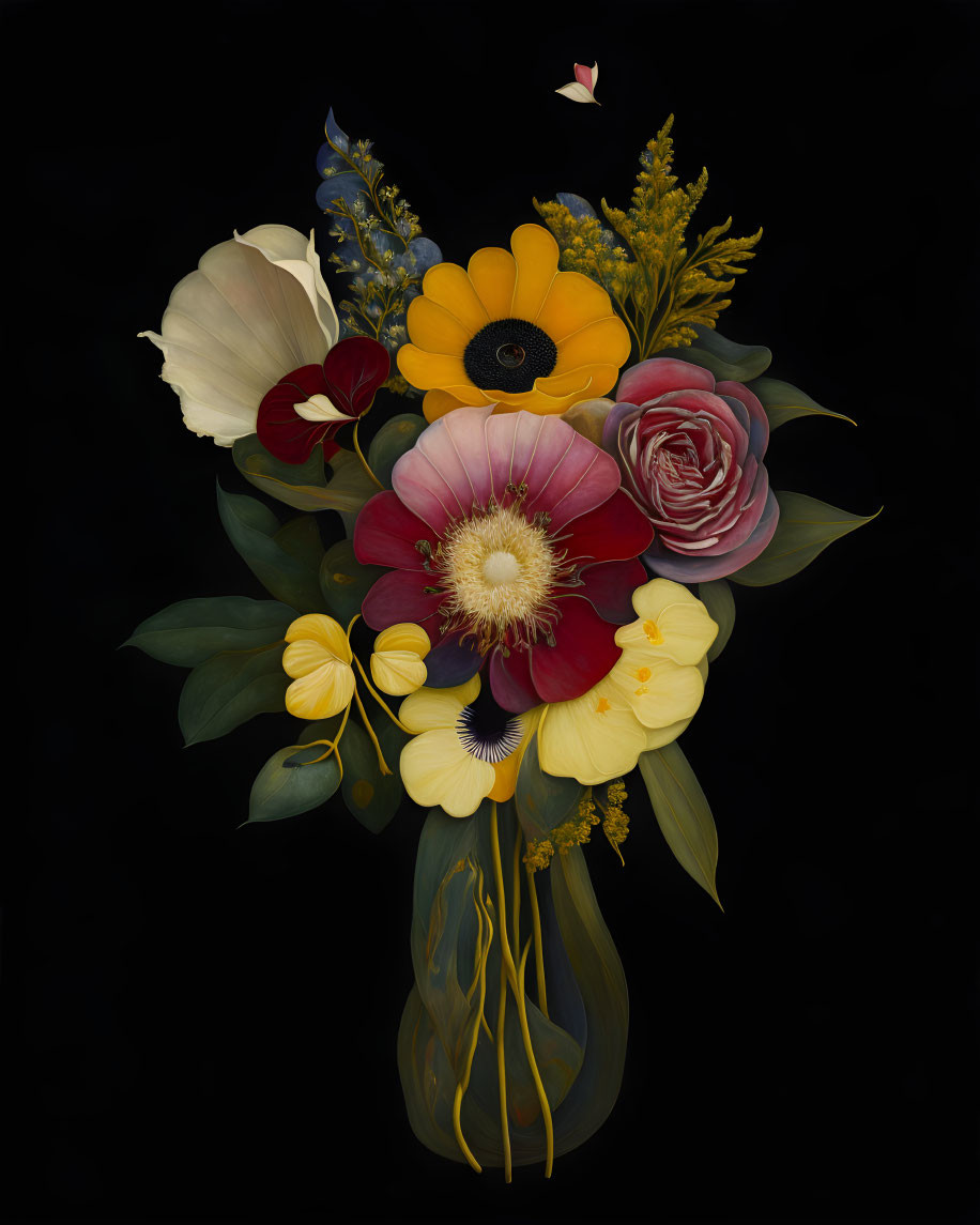 Colorful Flower Bouquet on Black Background