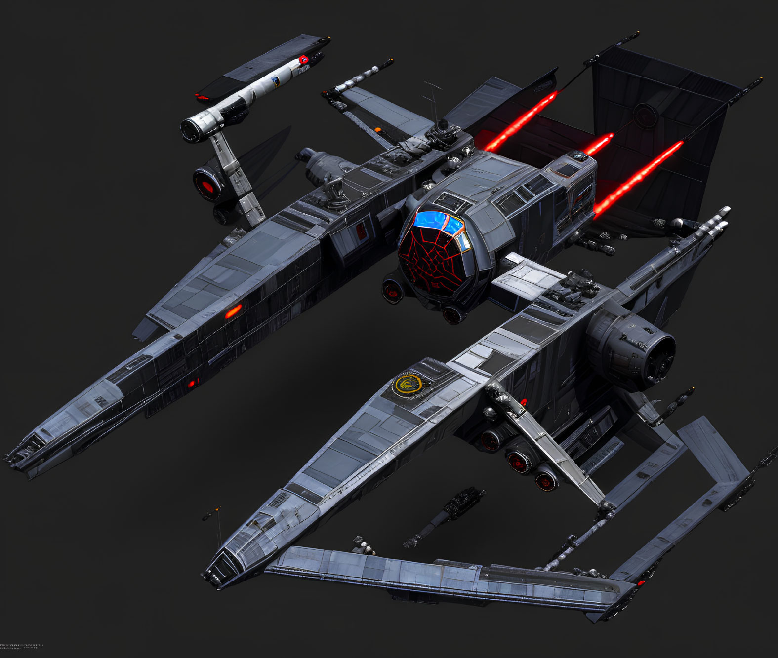 Detailed TIE Fighter Model with Hexagonal Panels & Twin Ion Engines