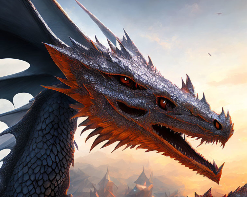 Detailed Illustration: Fierce Dragon with Multiple Heads, Fiery Eyes, and Sharp Scales against