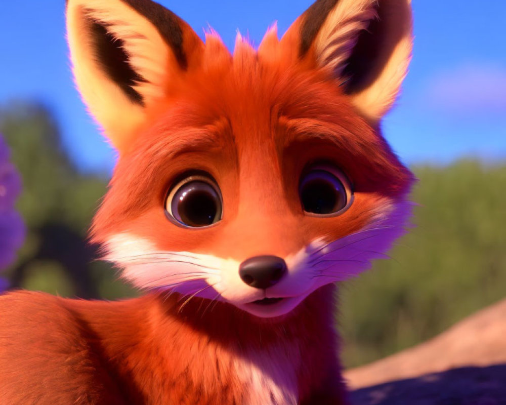 Vibrant 3D animated fox with expressive eyes and orange fur