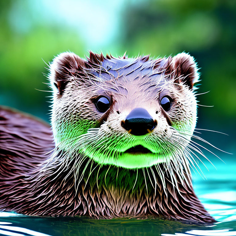 Close-Up Wet Otter with Glossy Fur and Curious Expression