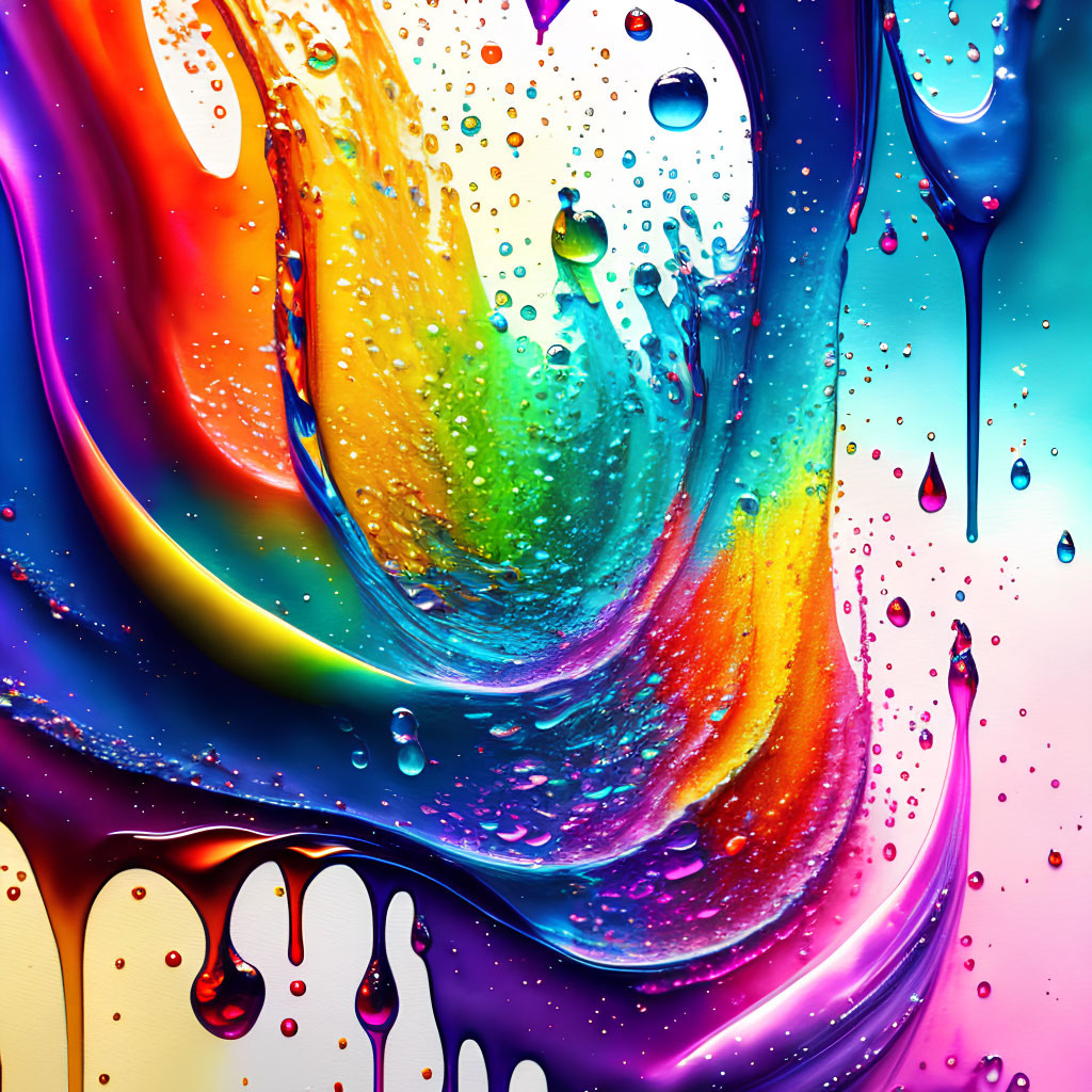 Colorful Abstract Art with Water Droplets and Glossy Finish