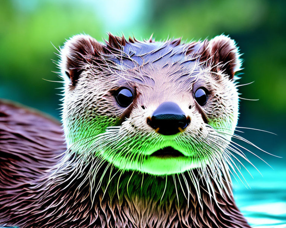 Close-Up Wet Otter with Glossy Fur and Curious Expression