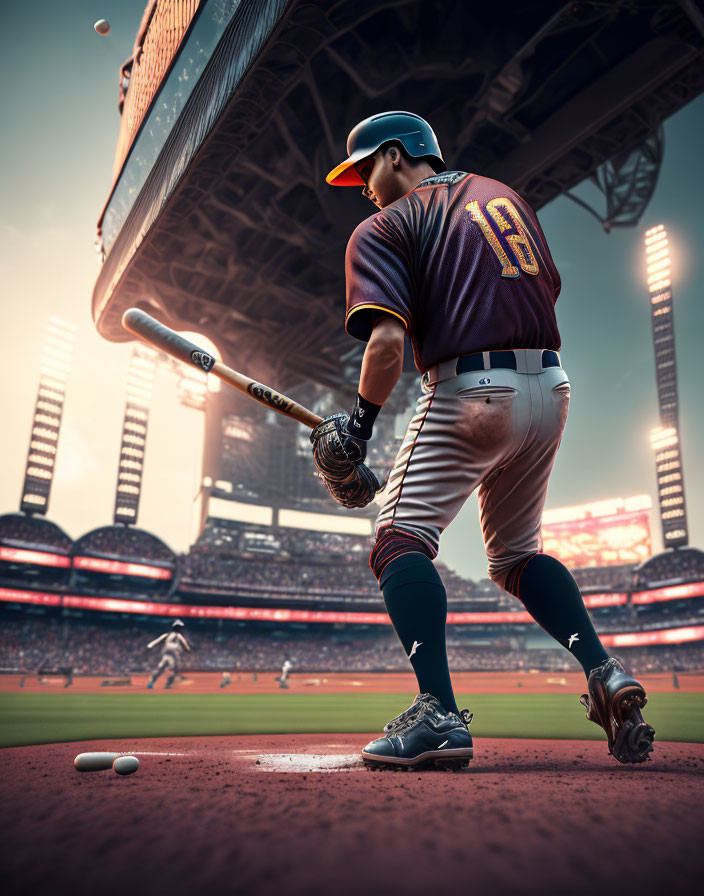 Baseball player mid-swing misses ball in stadium with spectators