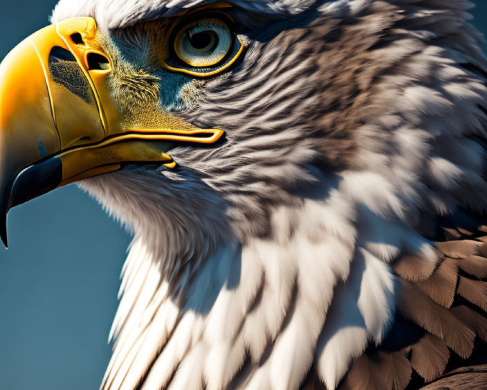 Detailed Bald Eagle Head Close-Up with Sharp Eyes and Yellow Beak