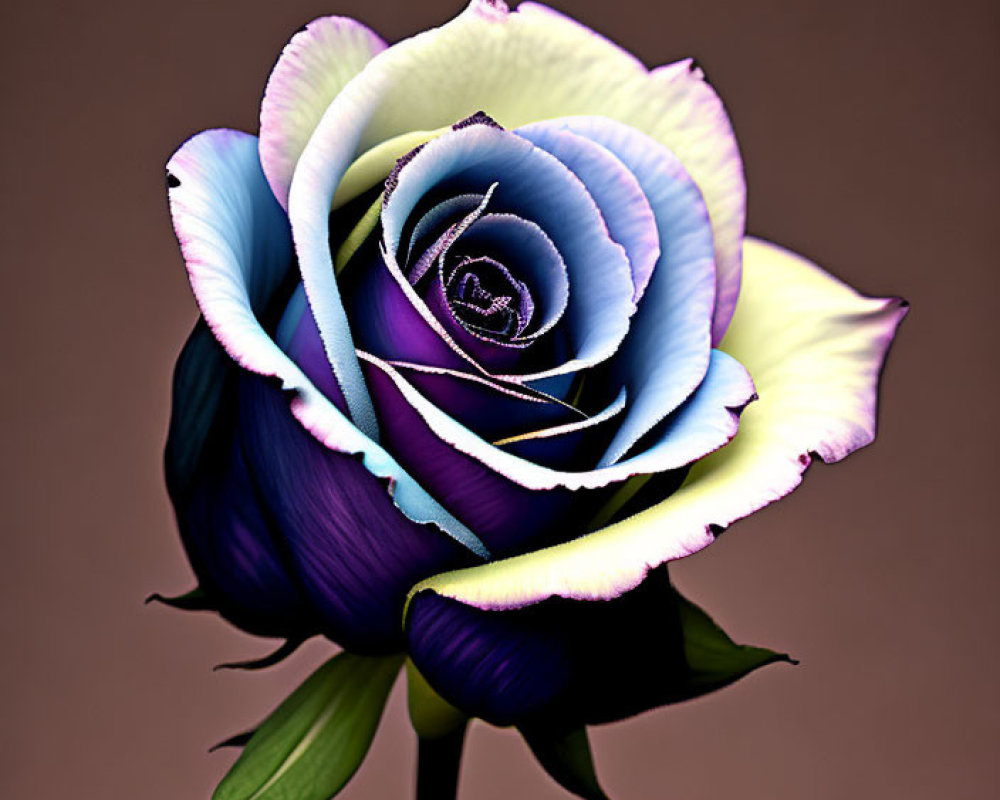 Gradient-colored single rose on brown background