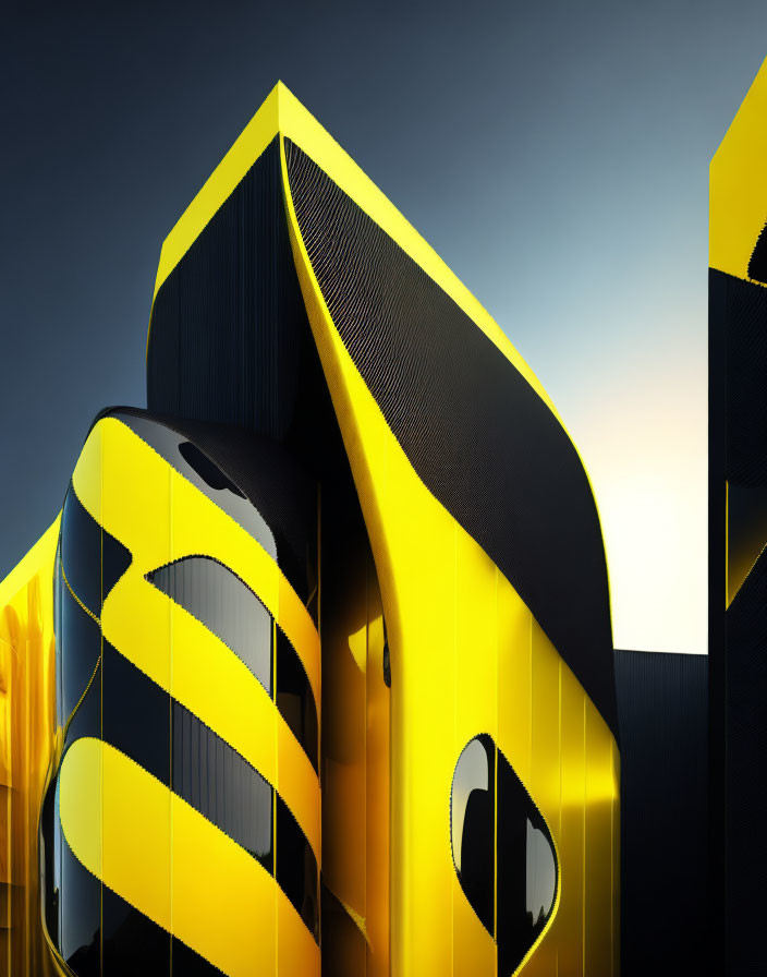 Abstract Architecture Featuring Bold Yellow and Black Curved Designs