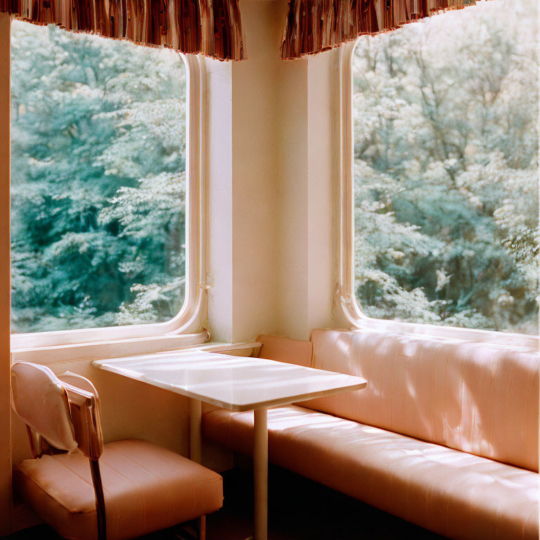 Light Pink Booth & White Table in Cozy Diner Corner