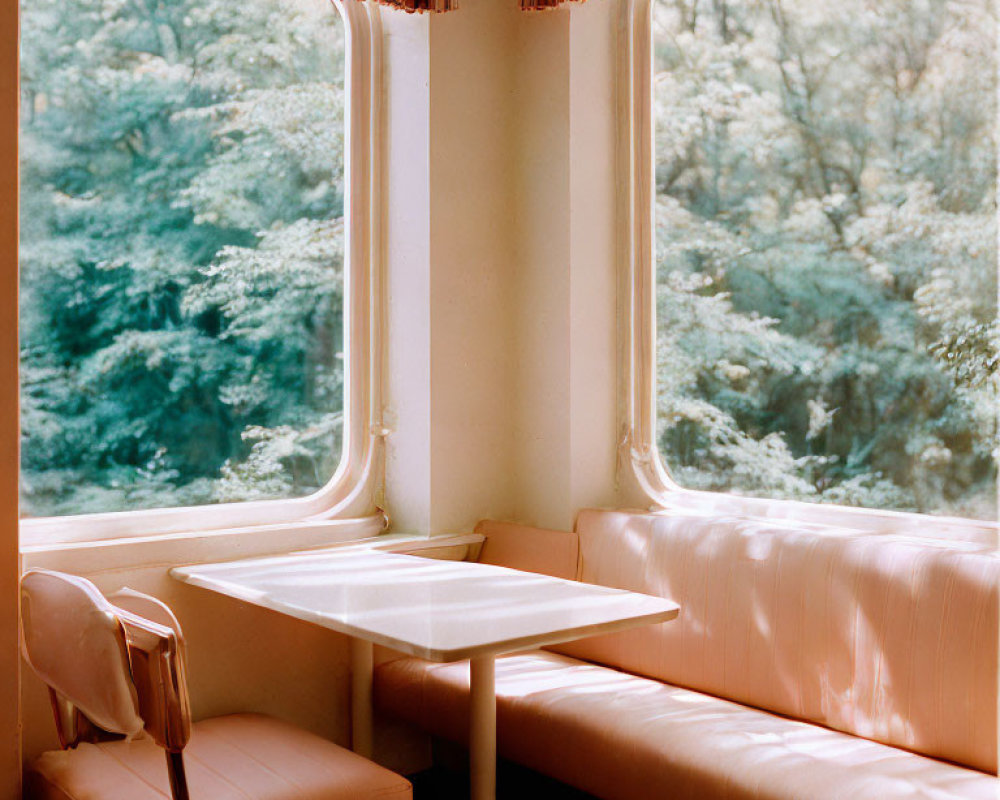 Light Pink Booth & White Table in Cozy Diner Corner