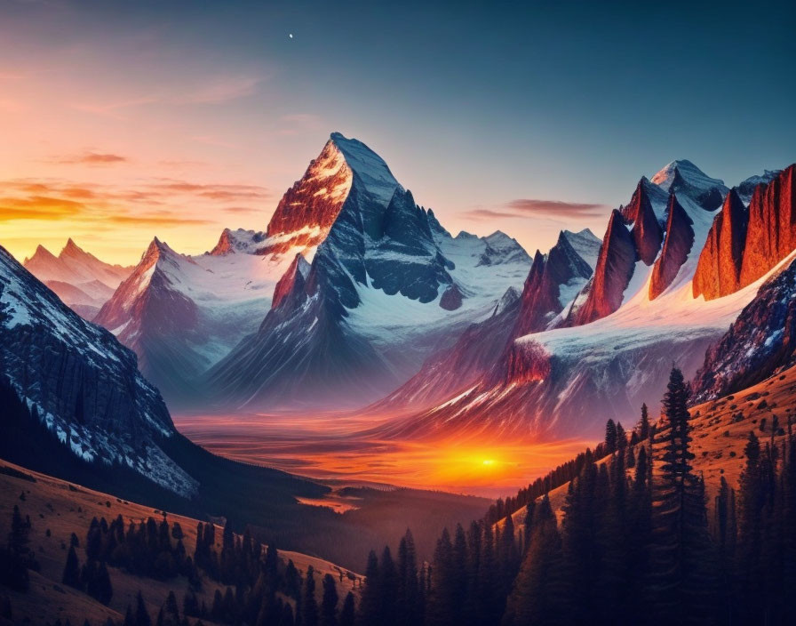 Majestic mountain range at sunset with sharp peaks