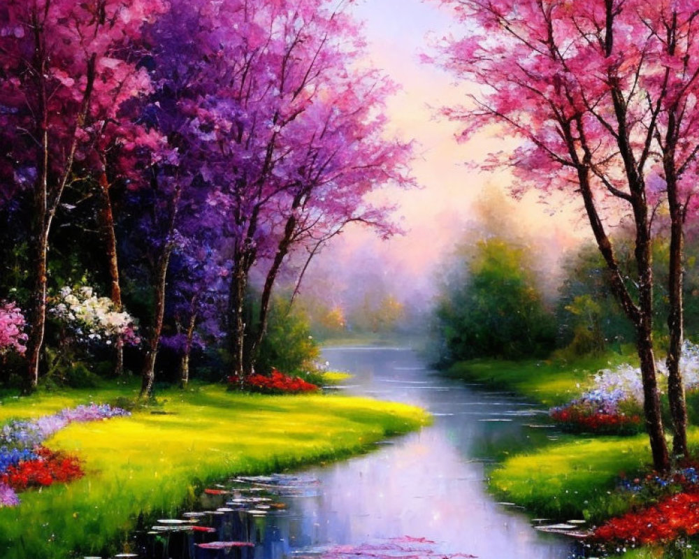 Colorful Landscape Painting: Tranquil River & Vibrant Nature