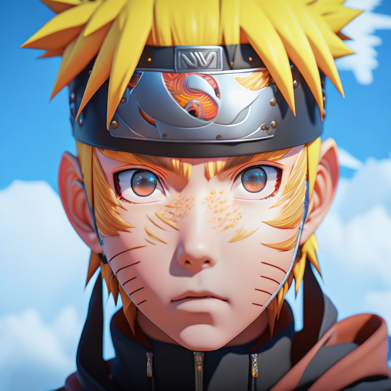 Character with Spiky Blond Hair and Leaf Village Headband