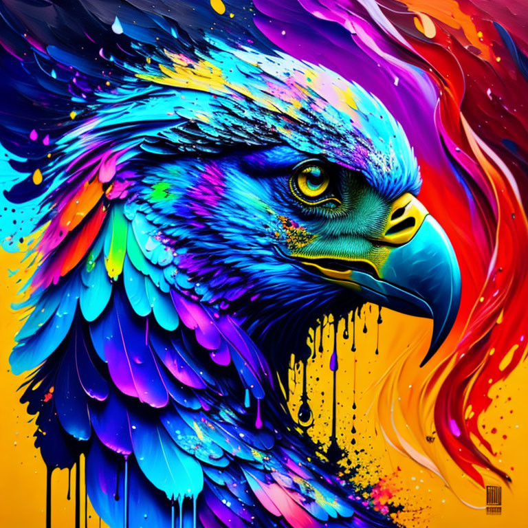 Colorful Eagle Artwork with Dripping Paint Effect