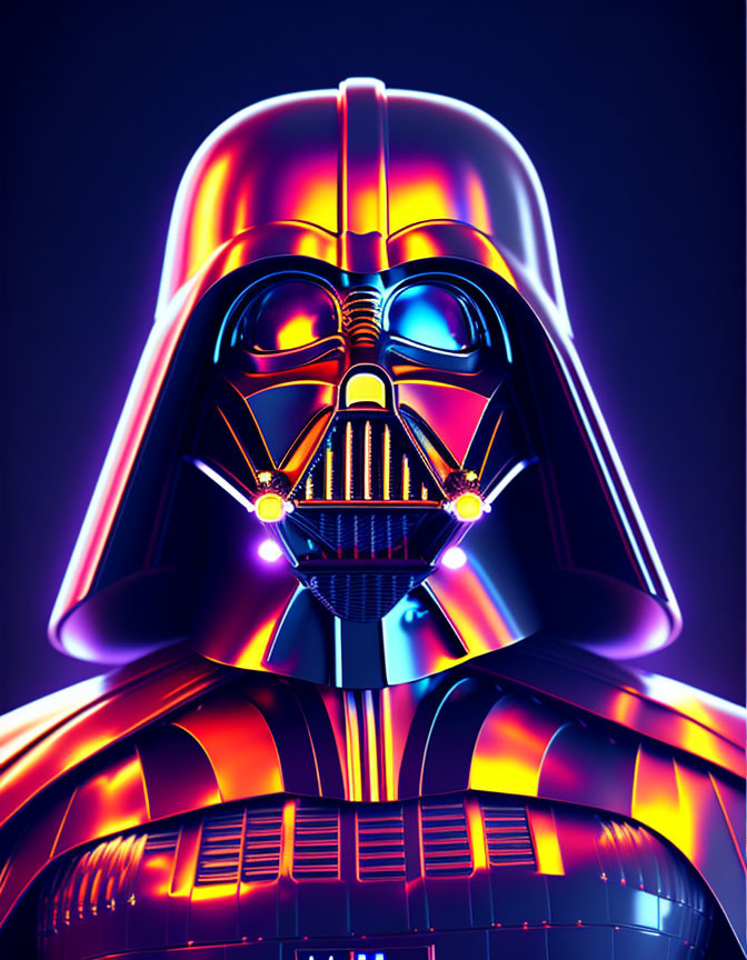 Neon-lit Darth Vader illustration with glowing edges