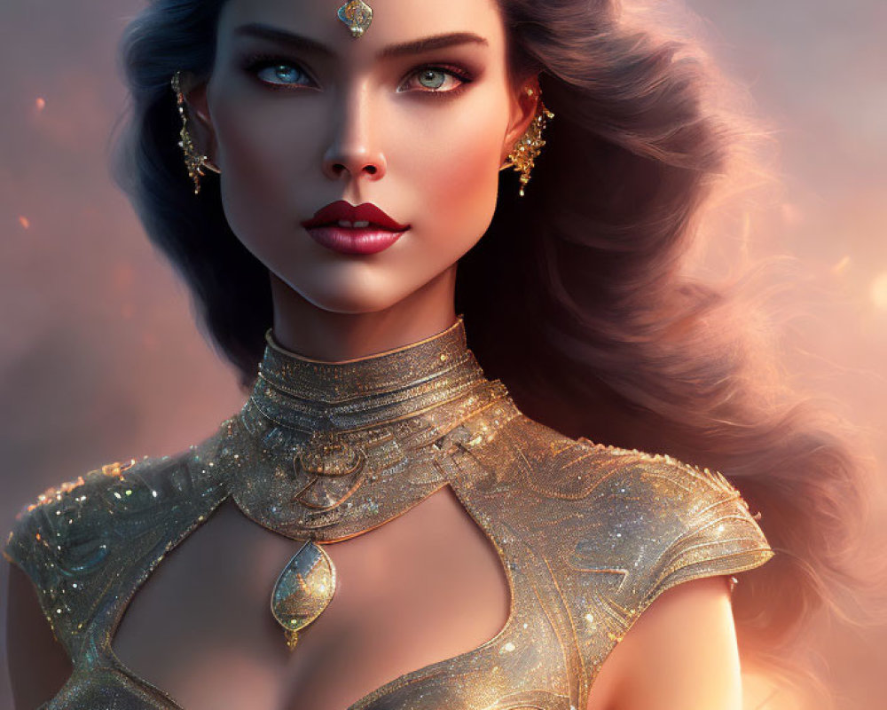 Mystical digital artwork of woman with cat ears in golden attire